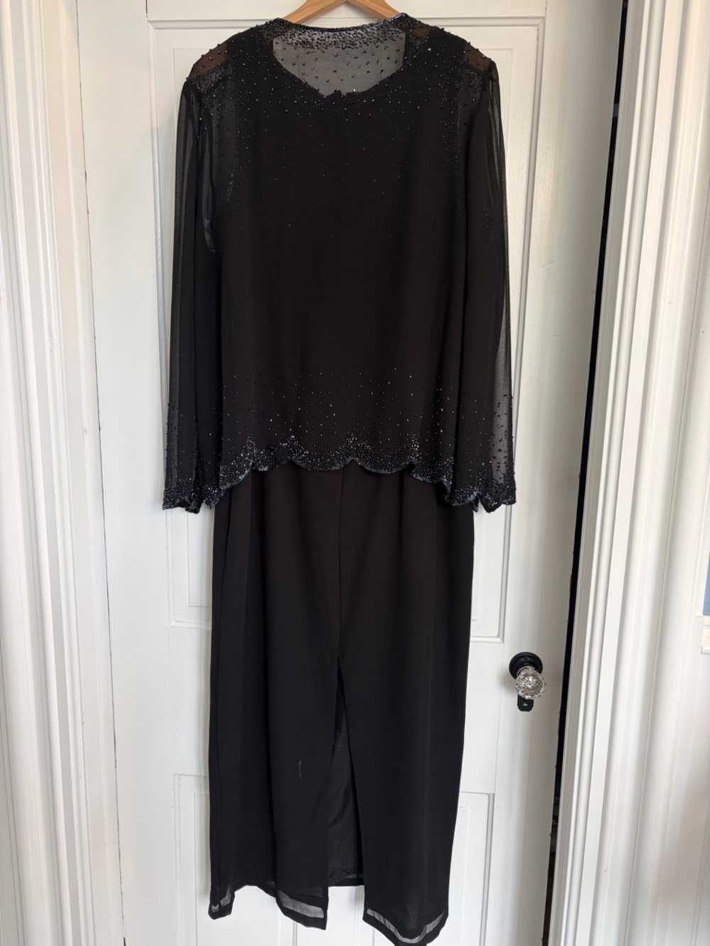 J Kara Black Beaded Long Dress/Jacket with Sheer Sleeves Sz 16 Wedding/ Mother - Picture 4 of 15